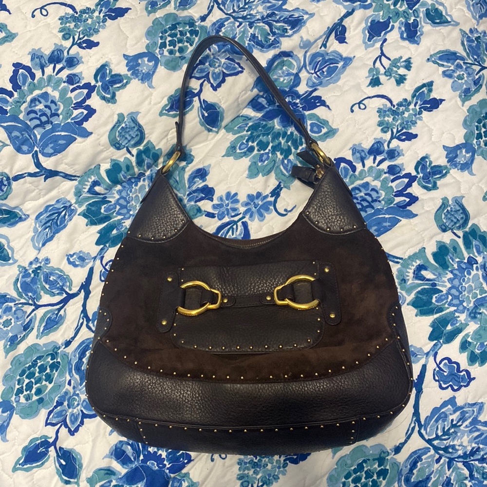 (NWOT) Cole Haan Chocolate Brown Suede Studded Hobo Bag Purse